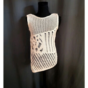 ZARA Cream Asymmetrical Knit Beach Festival Grunge Cut Out Top Size Medium NWT